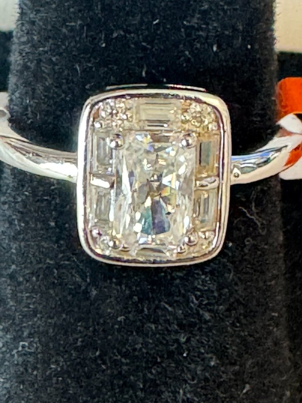 Emerald Cut Ring in Bezel Setting 1.00CTW Moissanite 925 Sterling Silver Size 5